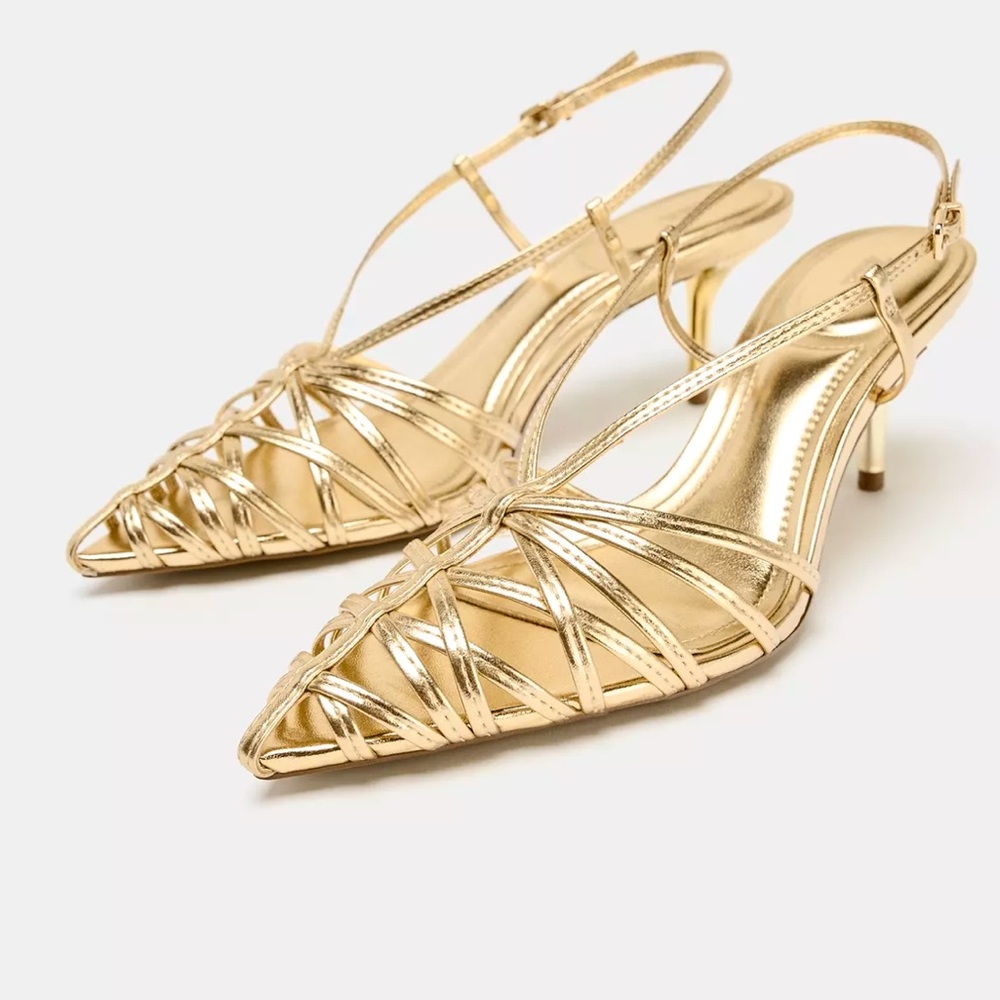 ZARA Metallic Effect Heeled Slingbacks